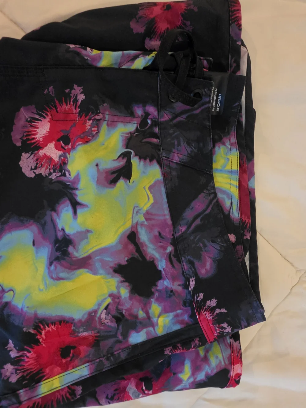 Oakley Black Tie-Dye Swim Shorts with Pink & Yellow Floral Print